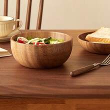 Bát đựng salad Elmwood thủ công, Đĩa đựng bằng gỗ tròn lớn, Bộ đồ ăn sang trọng dùng cho gia đình và nhà hàng, Bát gỗ thanh lịch, Hoa văn vân gỗ độc đáo, Đồ dùng học tập - Màu nâu  Mocha - Xem 11