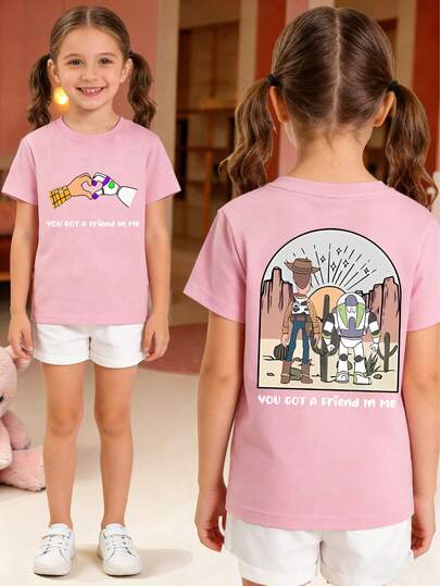  [Disney Authorization] A 100% Pure Cotton Children's Work Shirt With A Double-Sided Print Of Disney Cartoon Pattern Printed On It, Children Will Definitely Love It; Featuring A Disney Toy Story Woody And Buzz Cartoon Print Design, This Casual Style Children's T-Shirt Is Suitable For Both Boys And Girls, Making It Perfect For Attending Christmas Parties And Daily Outdoor Activities.