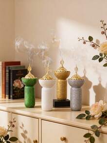 1pc Cylindrical Resin Incense Burner - Glitter Texture Luxury Style Aromatherapy Diffuser For Home, Office, Yoga & Party Gifting - Multicolor - View 5