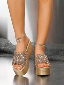 Dép xăng đan nữ đế xuồng hở mũi, màu xám bạc, đính đá lấp lánh, thoáng khí, kiểu dáng slip-on, thoải mái, phù hợp mang hàng ngày, cỡ lớn, lý tưởng cho kỳ nghỉ hoặc hoạt động thư giãn. - Xám kim loại - Xem 2