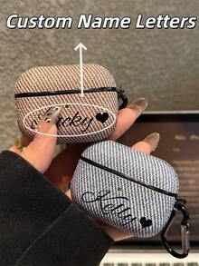 [Customized]Personalized Initials Letters Customize Fabric Pattern Earphone Case Earphone DIY Case Compatible With 1 2 3 4 Pro 2 Pro 3 Luxury Cover Perfect Gift For Birthday Present, Christmas Gift, Halloween Gift