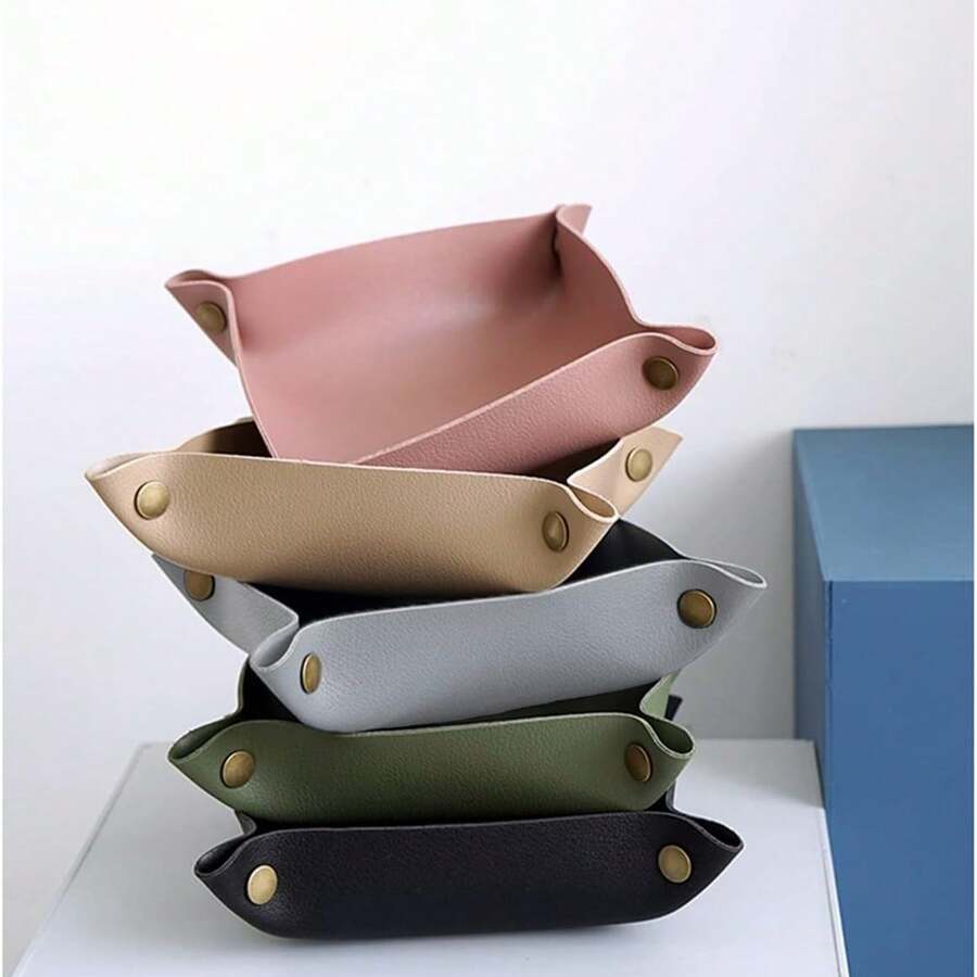 Caixa de Armazenamento de Couro PU Quadrada, Bandeja de Armazenamento de Chaves, Cosméticos e Joias de Estilo Nórdico INS para Entrada, Decoração de Sala de Maquiagem, Decoração de Quarto