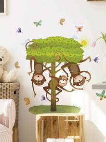 Fun Animal & Bird Wall Decals - DIY Cartoon Monkey, Giraffe, Lion Murals - Contemporary PVC Home Decor Stickers For Living Room - Multicolor - View 4