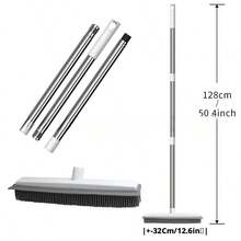 1/2/4/6pcs Rubber Broom Set With Squeegee And Long Handle, Carpet Rake And Lint Brush, For Carpet Cleaning