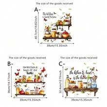 1/3片装防水厨房墙贴，悬浮置物架设计，配有食品罐和励志语录乙烯基贴纸，适用于家居装饰厨房防溅板艺术 - 彩色 - 查看 5