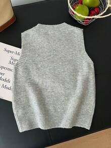 1 pieza Camiseta sin mangas de mujer con bloque de color y gráfico lindo de tomate, jersey de punto, top de chaleco dulce y elegante - Gris Claro - Ver 3