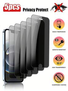 5pcs Anti-Spy Tempered Glass Screen Protector Compatible With Apple Devices, Anti-Peeping, Anti-Scratch, Anti-Collision, Compatible With Iphone X/XR/11/12/13/14/15/16/16 Plus/16 Pro/16 Pro Max/17/17 Air/17 Pro/17 Pro Max Series Screen Protection Essentials, Applicable To Daily Shield, Office, Home Privacy Screen Protector Phone Screen Protector Phone Accessories Waterproof Shockproof Anti-Fall Scratch Resistant - Black - View 26