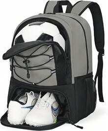 Bolsa de fútbol, bolsa de baloncesto con compartimento para pelota y compartimento para zapatos, mochila de fútbol grande para baloncesto, gimnasio, fútbol - Gris - Ver 3