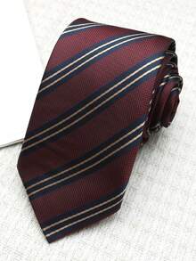 1pc Striped & Polka Dot Burgundy Necktie, Suitable For College, Street, Daily, Party, Gift - Multicolor - View 5