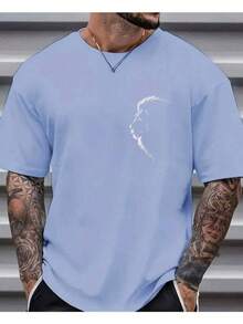 Camiseta Masculina Leão 100% Algodão - Azul bebê - Visão 1