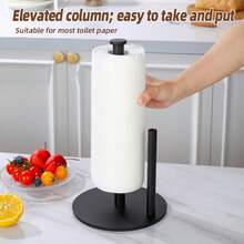 1pc Stainless Steel Gold/Black Desktop Tissue Paper Holder, Kitchen Roll Paper Towel Rack, Cling Film Storage Rack, No Drilling Required, Freestanding Vertical Paper Towel Dispenser - Multicolor - View 2