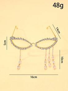 1个流苏水钻装饰眼镜框（不含镜片），时尚配饰，适合派对和街头风格 - 金色 - 查看 3