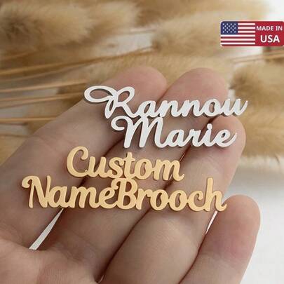 Custom Engraved Couple Double-Layer Name Brooch - Personalized Stainless Steel Elegant Cursive Pin, Suitable For Weddings, Anniversaries, Christmas, Valentine'S Day