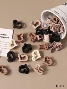 10pcs Minimalist Coffee Color Heart Shaped Hair Clips, Side Clips, Bangs Clips, Hair Styling Clips, Suitable For Women And Girls, Fashionable, Cute & Simple, Collegiate Style, Women Hair Accessories Women Claw Clip Elegant Hair Claw - Multicolor - View 6