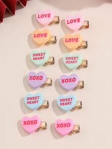 12个彩色闪亮树脂发夹，造型包括英文字母、心形和LOVE字样，时尚百搭，适合日常、情人节、派对等场合，可作发夹、发卡、发夹、头饰等使用。 - 彩色 - 查看 7