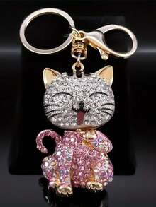 卡通猫咪钥匙扣，镶钻金色可爱猫咪钥匙圈，创意礼物 - 彩色 - 查看 13
