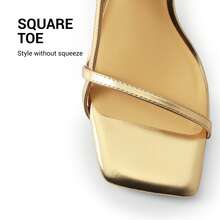 Women Kitten Low Heel Sandals Square Open Toe Ankle Strap Party Wedding Dressy Heeled Sandals - 金色 - 查看 8