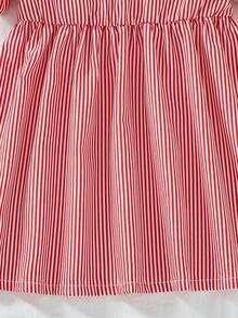 女婴情人节夏季新款荷叶边领草莓刺绣蝴蝶结条纹泡泡袖连衣裙 - 紅白色 - 查看 8