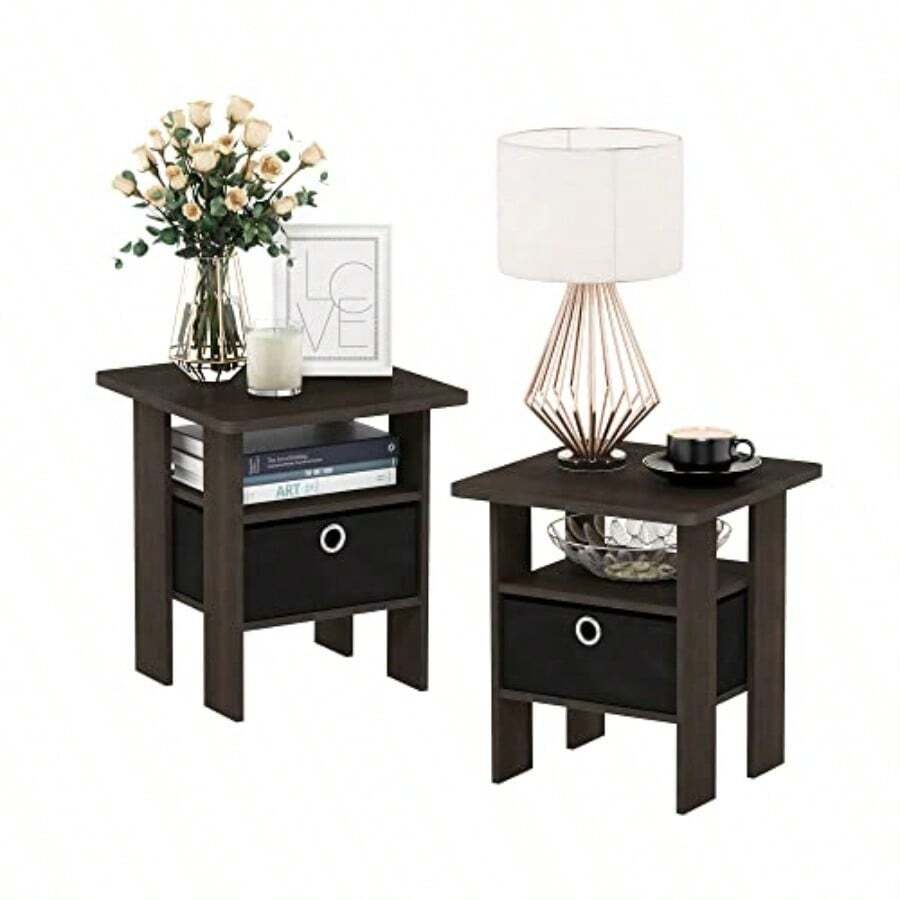 Furinno 2-11157D End Table dro Nig Stand Pet Dark wn Set of 2 - Marrón oscuro - Ver 1
