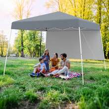 10 X 10FT Pop Up Canopy Tent W/ 1 Sidewall Portable Backpack, 4 Stakes Slant Leg - Default - View 2