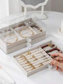 1/3 Tier Transparent Jewelry Storage Box, Jewelry Organizer For Rings, Necklaces, Bracelets, Earrings, Women's Holiday Gift, Anniversary Present - Doge - View 3