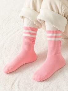 5 Pairs Kids Simple Letter Pattern Soft & Comfortable Socks, All Season - Pink - View 4