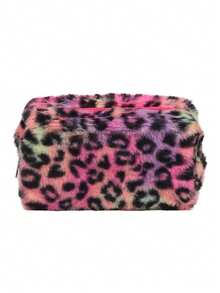 Fashion Leopard Print Makeup Bag High-Quality Large Capacity Zipper Toiletry Bag Portable Plush Travel Organizer Cosmetic Bag - Multicolor - View 3