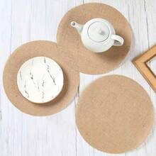 12/20/50pcs Bohemian Farmhouse Style Linen-Like Round Placemats, 13 Inch Diameter, Durable & Heat Resistant, Suitable For Home, Wedding, Christmas Party Decor, Coasters, Wedding Table Setting | Bohemian Style Home Decor - Khaki - View 4