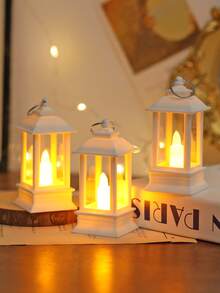 1pc/3pcs/4pcs Portable Mini LED Decorative Lanterns, White Plastic Lantern Design, Suitable For Home Decor, Indoor Room Decor, Bedroom, Dining Table, Wedding Party, Candle Night Light, Holiday Decorative Lanterns, Battery Included