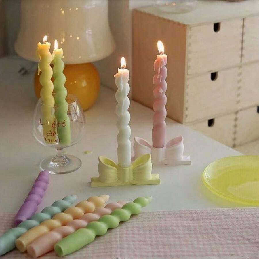 1pc Tall Aromatherapy Candle Holder, High-End Quality, Creative Decorative Piece, Pink Plaster Butterfly Candle Holder - Multicolor - View 1