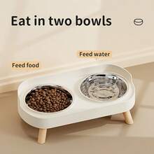 Elevated Double Bowl Feeder, Cat/Dog Bowls For Food And Water, Featuring A Water And Feeding Integration Design, Dog Food Water Bowls For Medium Small Dogs And Cats, Non-Slip Pet Dish Station, Easy To Clean, Christmas Gift For Dogs - 800ml - View 3