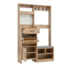 Wardrobe Set, Wall-Mounted Wardrobe, Hallway Wardrobe Set With Shoe Bench, Wardrobe Set With 4 Coat Hooks, 1 Drawer And 2 Doors, Natural, W108.5 X D35 X H180 Cm - White - View 10