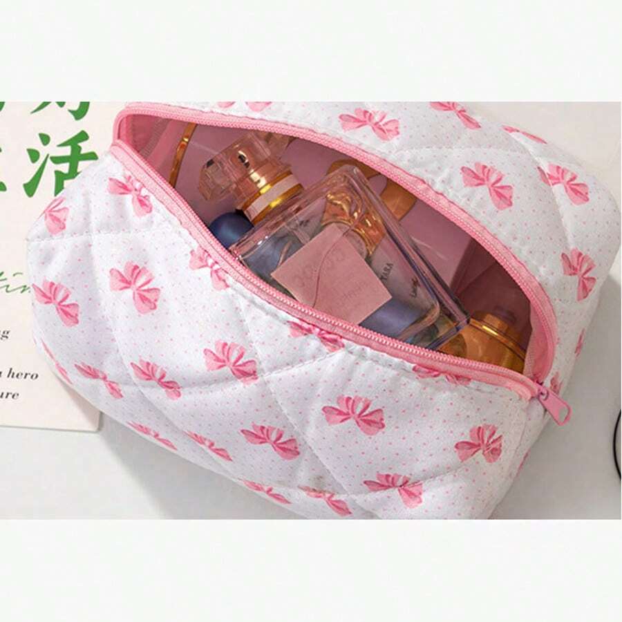 蝴蝶结化妆包,可爱女士化妆品收纳包,清新洁净旅行洗漱包,有线耳机,卫生巾收纳袋,洗漱包,女士口红化妆品收纳包 - 彩色 - 查看 1