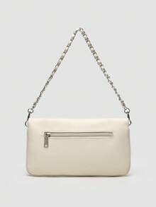 1pc Women's Chain Shoulder Bag, Crossbody Bag, Litchi Grain Underarm Bag With Chain, Minimalist Fashion Small Square Bag, Shoulder & Crossbody Bag With Detachable Strap - Ngà - Xem 4