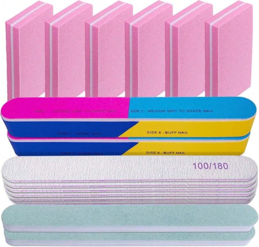Nail File And Buffer Set (16 Pack), Nail File Kit Professional Nail Files &Amp; Buffers Manicure Supplies Filer Buffer For Natural Nails, 100_180 Grit 7 Way Nail Filing Polishing Buffer For Nail Care - 白色 - 查看 1