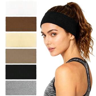 6 st pannband för kvinnor halkfri tjock stickad pannband mode elastiska hårband bekväma yoga pannband
