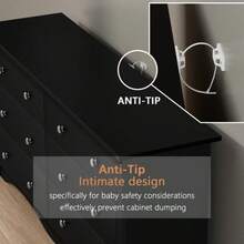 Flamaker 6 Drawer Double Dresser, Wide Wood Chest Of Drawers Storage Tower Storage For Living Room Bedroom - màu đen - Xem 6