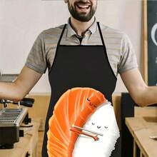 1PC Cartoon Salmon Sushi Pattern Apron Cute Food Print Kitchen Oil-Proof Waist Apron Fun Catering Work Cooking Home Apron - Multicolor - View 10