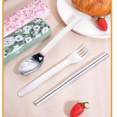 Reusable Stainless Steel Cutlery Set, Suitable For Lunch, Camping, Easy To Clean, Portable Picnic Camping Office Tableware, Magnetic Box