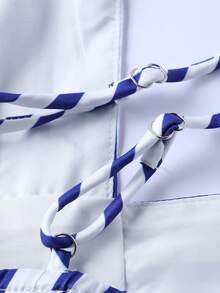 优雅简约浪漫条纹无袖连衣裙，飘逸裙摆，适合日常穿着、派对、海滩度假，是女士夏季的理想之选。 - 藍色 - 查看 9