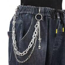 1pc Personalized Metal Belt Decorative Chain Pants Accessory, Unique Cross And Skull Pendant Design, A Must-Have For Fashionable Street, Hip-Hop, And Punk Styles, Suitable For Parties, Music Festivals, Street Events, And Other Occasions, Showcasing Extraordinary Individuality And Confident Charm. - متعدد الألوان - مشاهدة 5