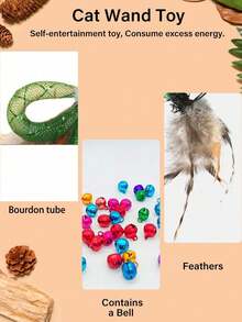 Cat Toys, Cat Teaser Wand, Interactive Pet Cat Toys, Realistic Insect Shaped, Release Cat's Natural Instincts, Kitten Chasing Cat Teaser Wand Set, With Bells And Beads, Encourage Exercise And Play, Fun Gift For Cats, Durable Material - Multicolor - View 3