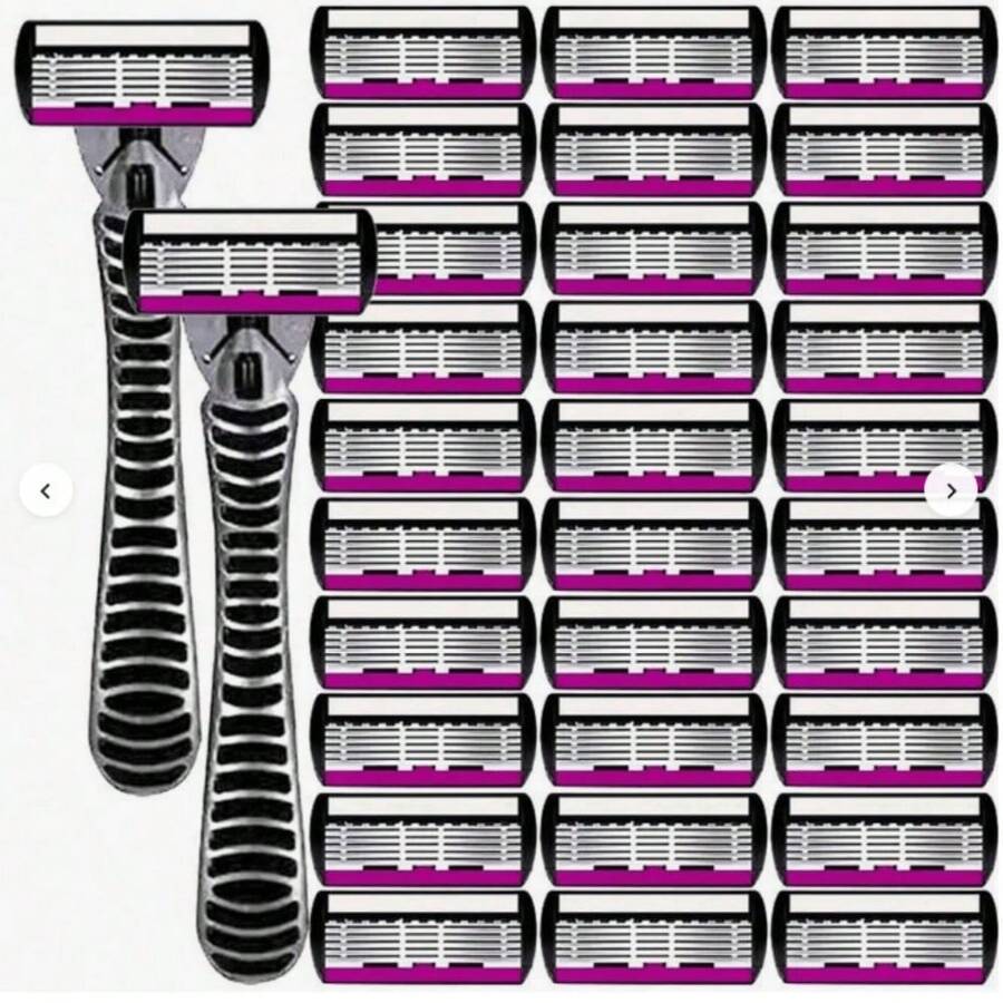 Maquinilla de afeitar clásica de 6 capas, set de maquinilla, cuchilla de acero inoxidable, maquinilla de afeitar manual de , cuchilla reutilizable, capa antideslizante de silicona - 12 cuchillas y 1 soporte para navaja - Ver 1