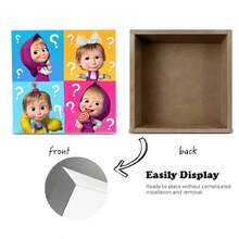 Decorative Wooden Box With Four Color Quadrants Featuring Masha From '' - Purple Hooded Cloak, White Bow, Pink Hair Tie & Red-White Lollipop Characters, Surrounded By Question Marks On Blue, Yellow, Blue, Pink Backgrounds - White - View 4