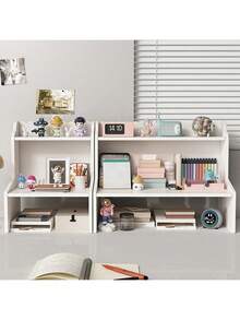 Premium Three-Tier Desktop Organizer - Space-Saving Office Supplies & Cosmetics Organizer Available In Three Sizes PVC Material Independent Design Maximum Load Capacity Per Tier: 6.61 Lbs Workspace Organizer | Stylish Storage Solution | Durable PVC Shelving - 白色 - 查看 8
