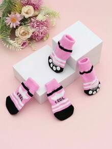 4pcs/Set Cute Pet Dog Socks, Anti-Slip Cat Dog Paw Protector Shoes, Suitable For Small Dogs Like Poodle, Yorkshire Terrier, Chihuahua For Indoor Use To Prevent Falling - Pink - View 10