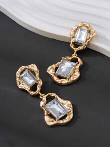 1 Pair Dazzling Romantic Luxury Asymmetric Metal Rhinestone Pendant Earrings, Romantic Gift For Women, Valentine's Day - Yellow Gold - View 4