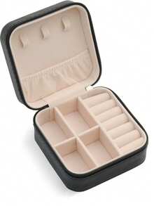 1个旅行便携首饰盒，迷你首饰收纳盒，PU皮革首饰戒指收纳盒，女士/女孩礼品收纳盒，适合圣诞节、新年派对礼物、情人节、婚礼装饰 - 彩色 - 查看 8