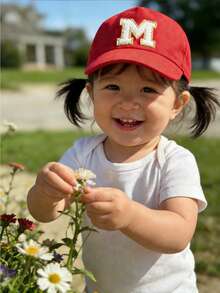 1pc Baby/Toddler A-Z Letter Soft Baseball Cap, Fashion Versatile, Suitable For Boys & Girls Everyday Wear, Spring/Summer, Fits 1-3 Years Old - Red - View 4