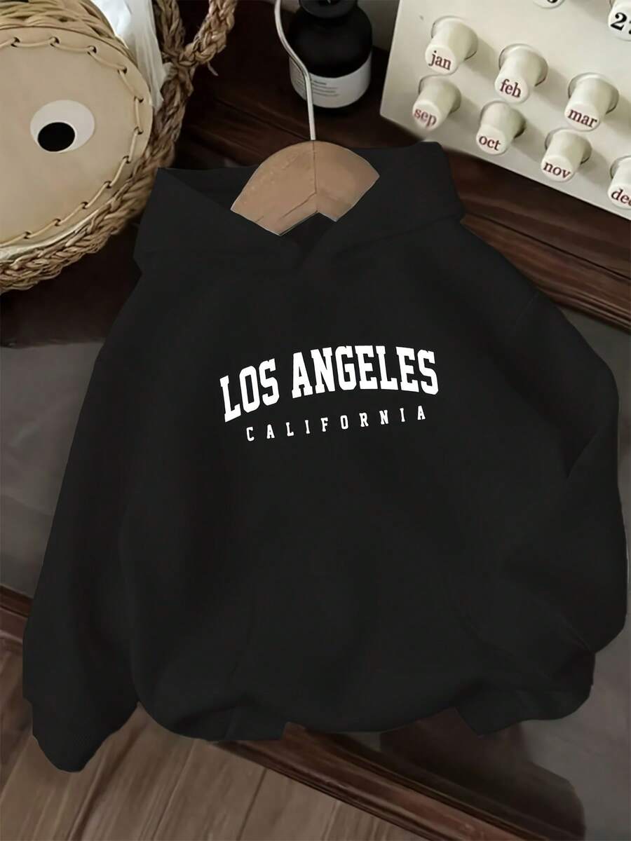 Fashion Apparel D92 - A Loose Hooded Sweatshirt, Fashionable And Versatile Los Angeles Pattern Printed Hooded Sweatshirt, Spring And Autumn, Women's Wear L14581 Classic Versatile - 黑色 - 查看 1